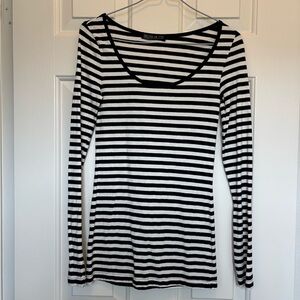 Cotton On Black & White Striped Long Sleeve Scoop Top